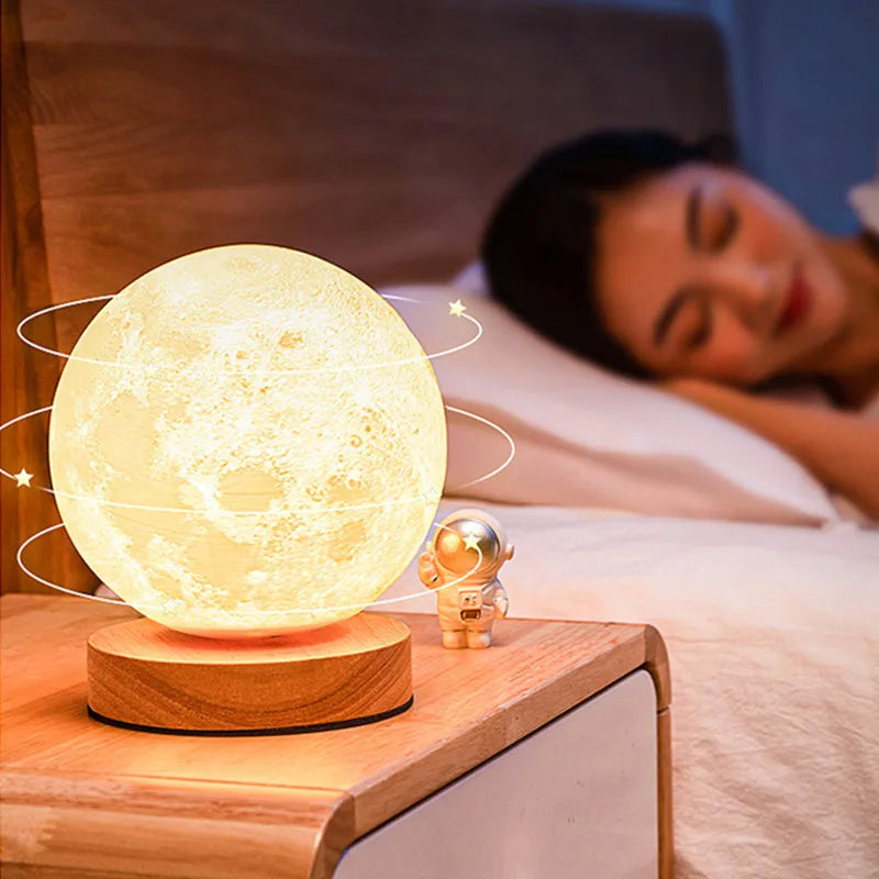 Creative 3D Magnetic Floating Levitating Moon Lamp Touch Control 3 Color Moon Light